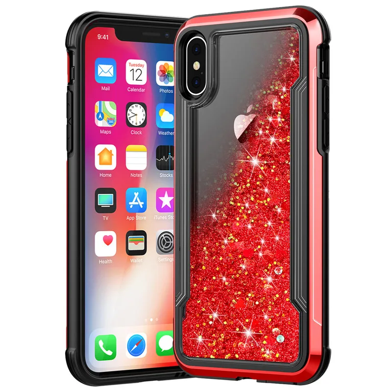 Red Броня Гибридный ударопрочный каучук бампер чехол для iPhone 11 Pro Max 6 6s 7 8Plus X XS Max XR жидкий сыпучий песок украшение блестки чехол - Цвет: Red