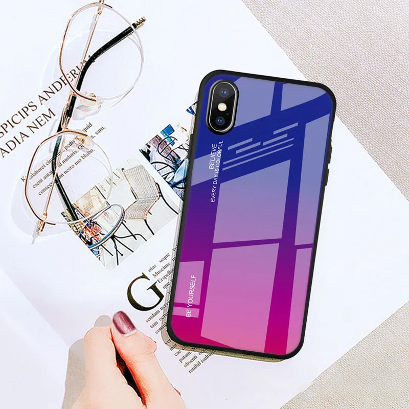 Градиентный чехол из закаленного стекла для iPhone 11 Pro X XR XS Max 7 8 Plus цветной