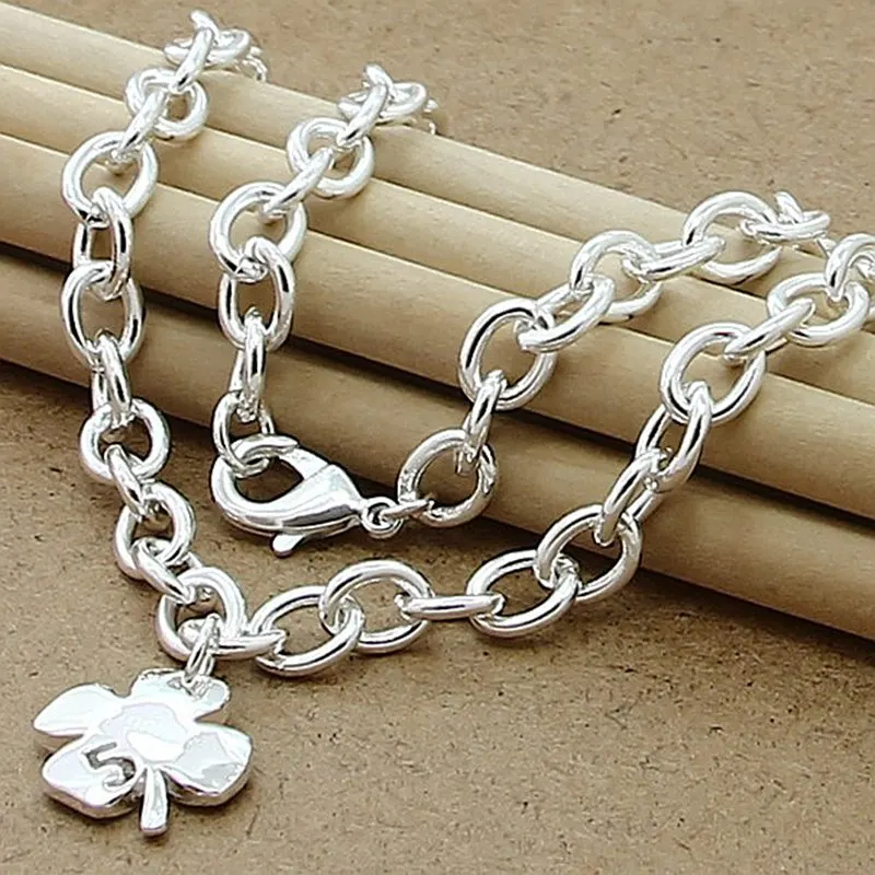 

Fashion Silver Necklace 925 Sterling Silver Plant Four-Leaf Clover Chain Necklace Pendant Fine Jewelry
