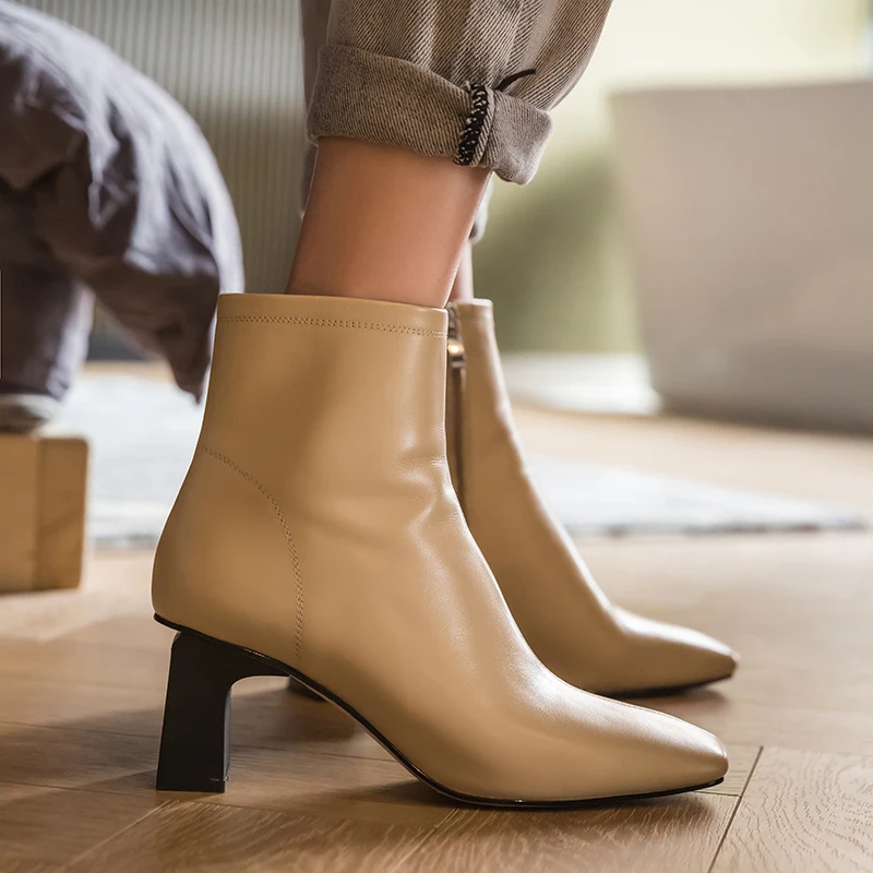 

2020 Winter Autumn Boots Women Platforms Square High Heel Ankle Boots Cow Leather Motorcycle Lady Ladies Shoes