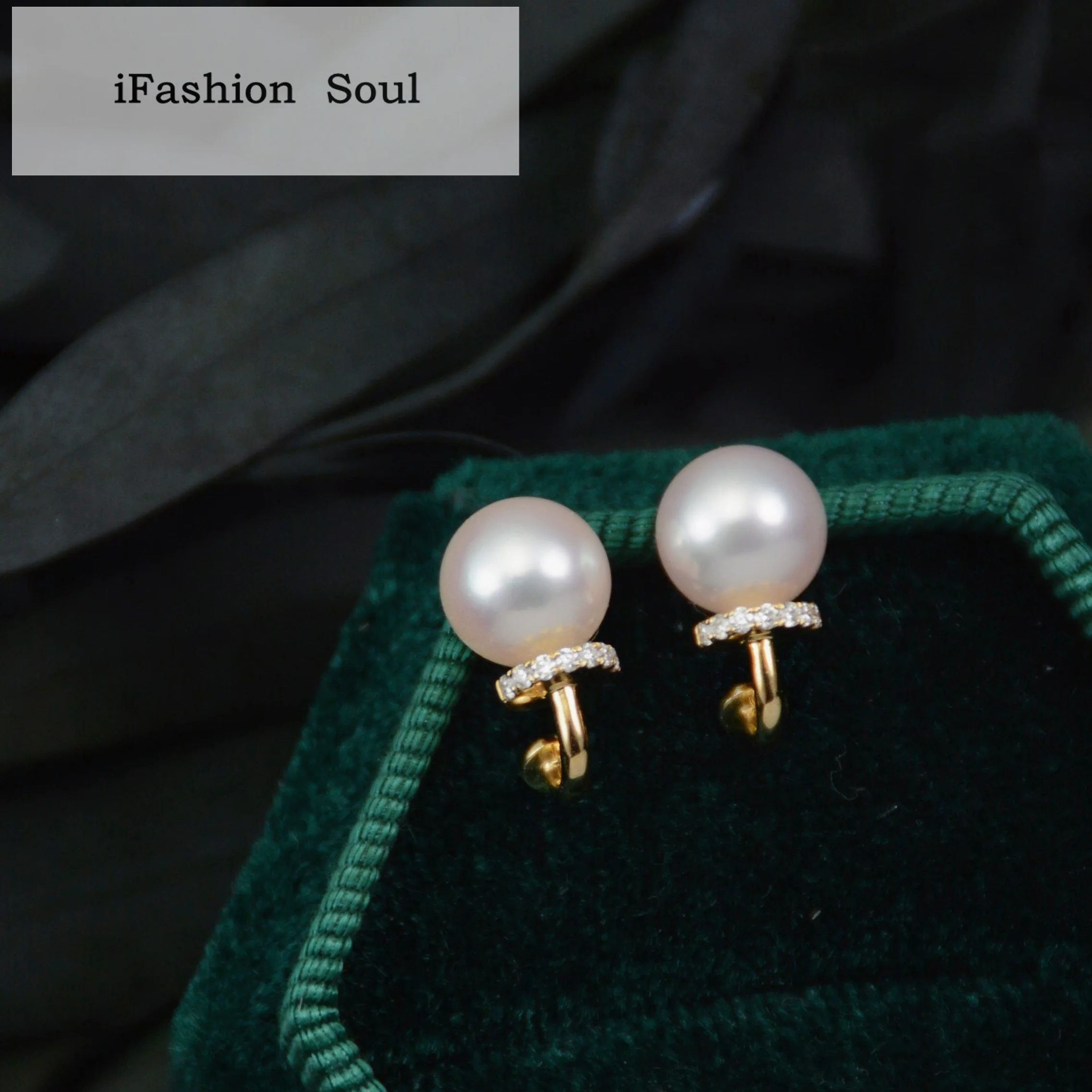 

18K Solid Yellow Gold (AU750) Women Chic Simplicity Shine Diamond Earrings Natural Sea Pearl Good match Fashion Lady Jewelry
