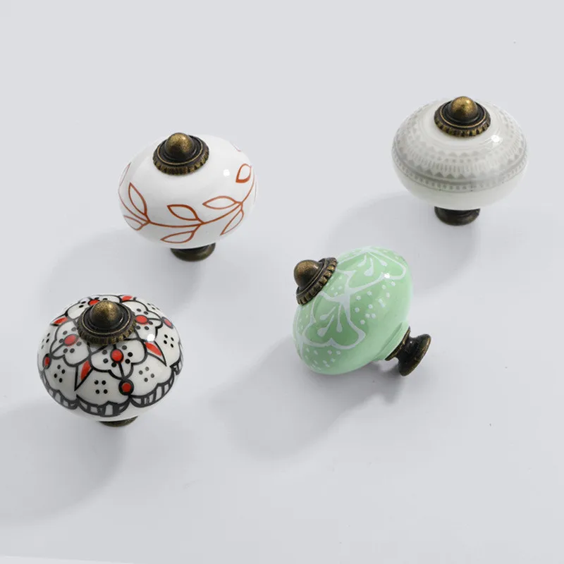 

1PC Dia.40mm Round Flora Painted Ceramic Bedroom Furniture Door knob Kitchen porcelain Cabinet Cupboard Drawer Pull Handle