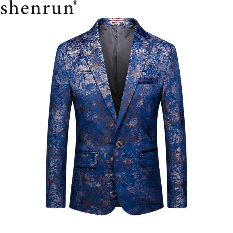 Shenrun Men Blue Blazer Jackets Slim Fashion Floral High Quality Groom Suit Jacket Party Prom Singer Host Stage Costumes M-6XL