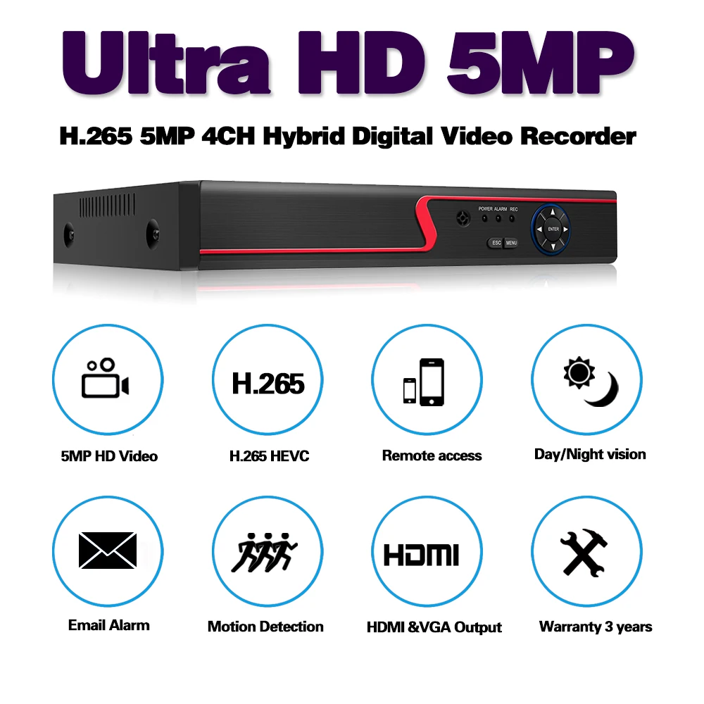 Уход за кожей лица аудио со сверхвысоким разрешением Ultra HD H.265 AHD 5MP 4 channel DVR видео