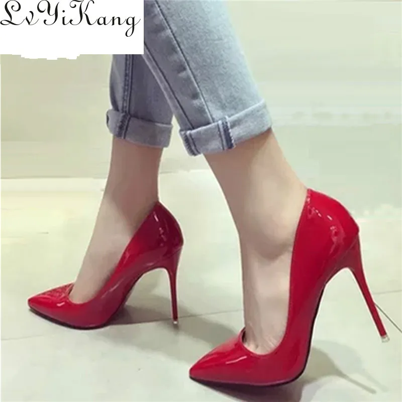 Туфли лодочки женские с острым носком лакированная кожа классические высокий