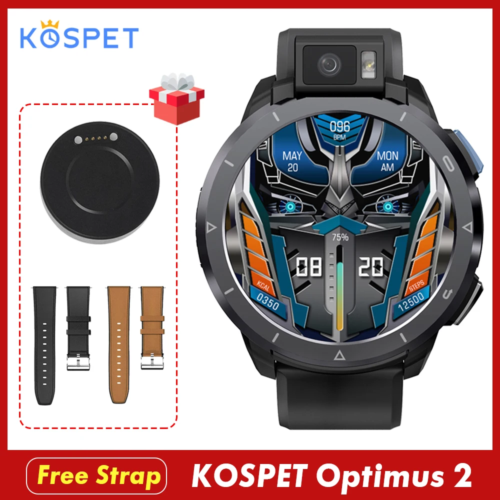Смарт-часы KOSPET Optimus 2 мужские 1 6 дюйма камера 13 МП 4 Гб + 64 ГБ Android 10 7 4G глобальная