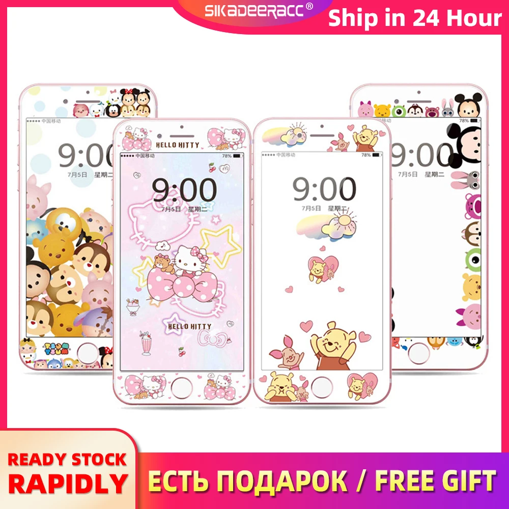 3D изогнутый край закаленное стекло протектор экрана для iPhone 7 8 Plus 6 6s Plus Anpanman мышь мультфильм милый полное покрытие стекло DI24