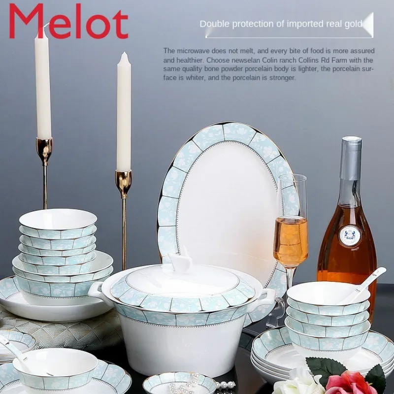 

Jingdezhen Ceramic Tableware Set American Bowl and Dish Set Family Bone China Bowl and Plate Western Style Delicate Minority