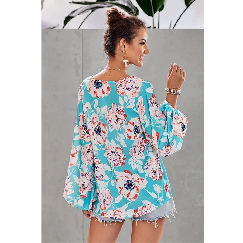 

Leosoxs 2020 Spring Autumn New Fashion Sexy V Neck Women's T Shirt Casual Loose Solid Print Lantern Sleeve Ladies T Shirt Tops