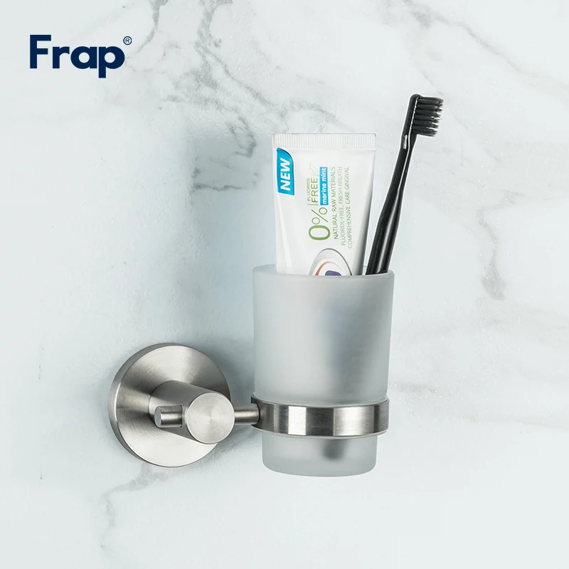 Frap Bathroom Hardware Accessories Toothbrush Glass Holder Wall Mounted Stainless Steel Dustproof Glass Cup Shelf F30106/F30108