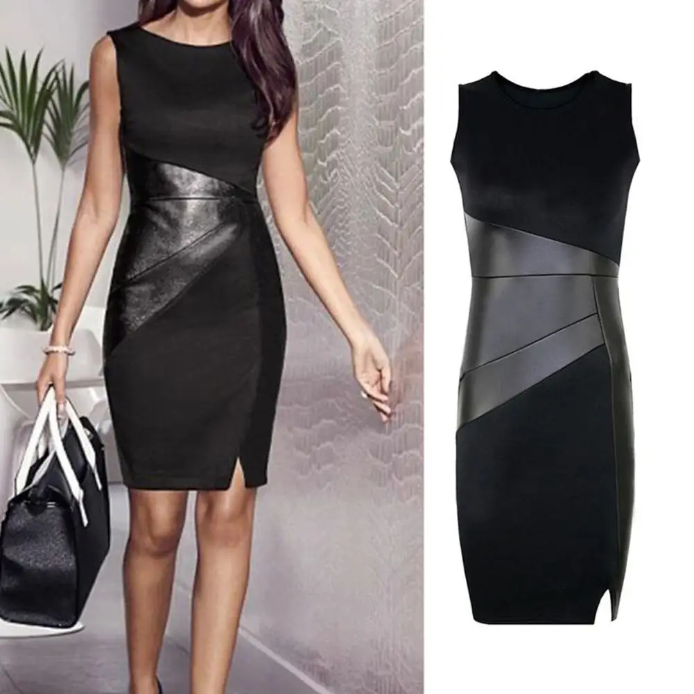 Женское облегающее платье из искусственной кожи | Женская одежда