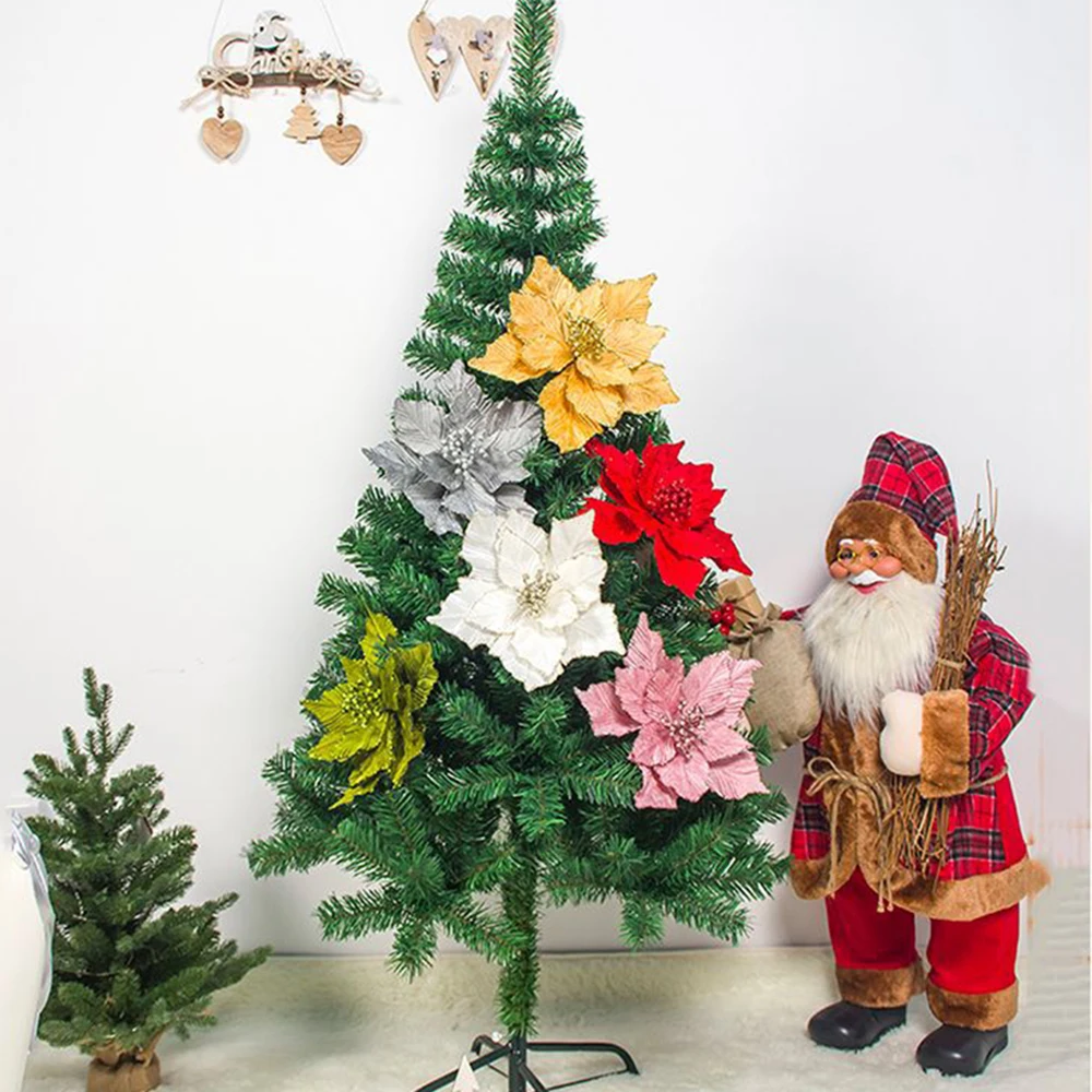 Новые искусственные рождественские цветы большие для украшения новогодней елки