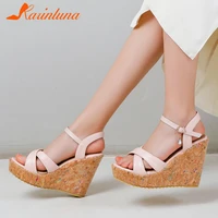 karinluna summer brand new casual female ankle strap wedges sandals platform buckle solid sandals women big size 34 43