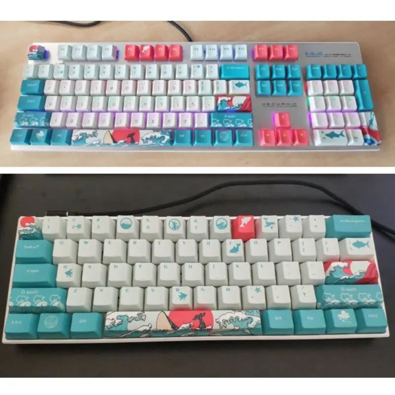 

5 Sides Dye-Sublimation 109 Keys OEM PBT Full Set Mechanical Keyboard Ukiyo-e Sea Waves