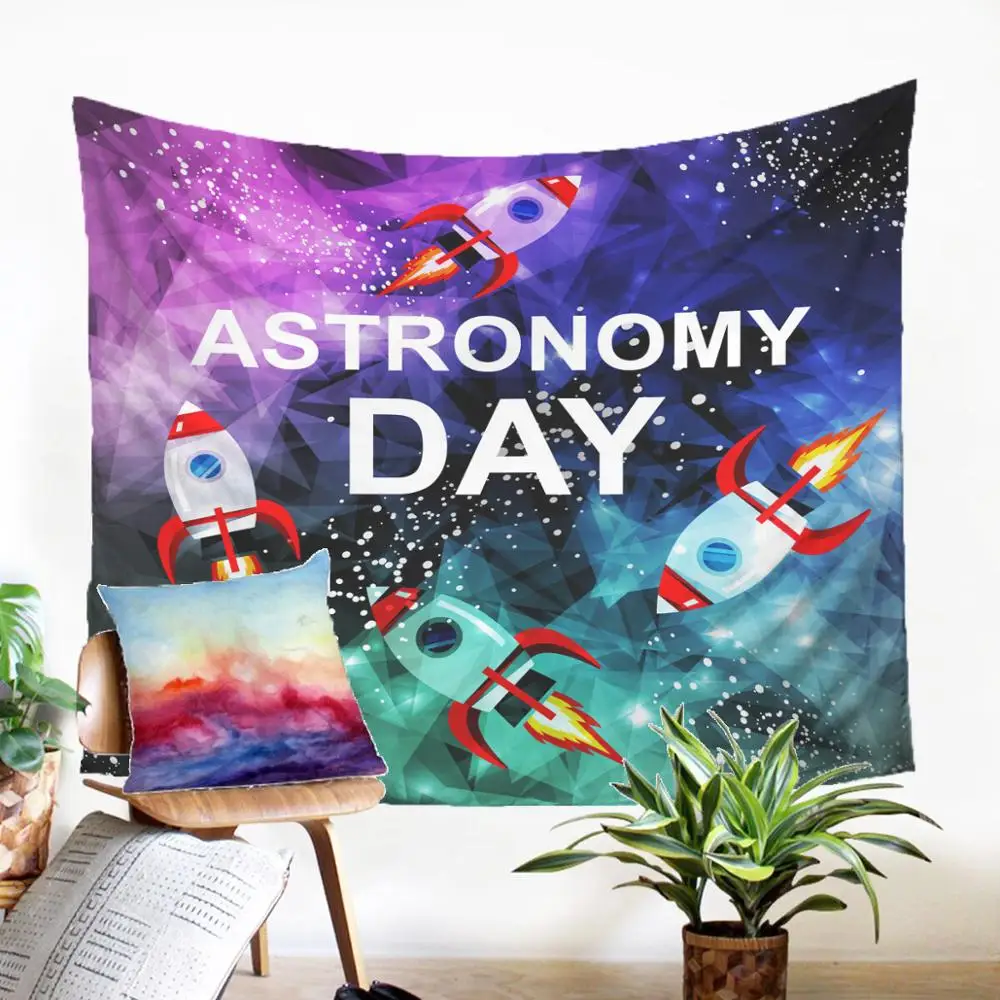 

Child-Oriented Wall Tapestry Fabic Macrame Panel Children's Drawing Spacecraft Pattern Tapestry High Quality Home Textiles