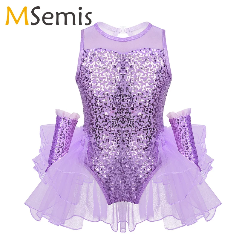 Танцевальный костюм для девочек блестящее Тюлевое платье с блестками фигурного