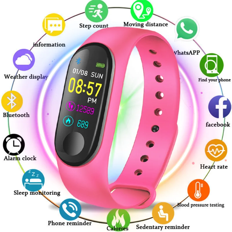 

Smart Watch Bracelet Band Fitness Tracker Wristband Heart Rate Activity Screen Smart Digital Bracelet Watch for Women Men M3