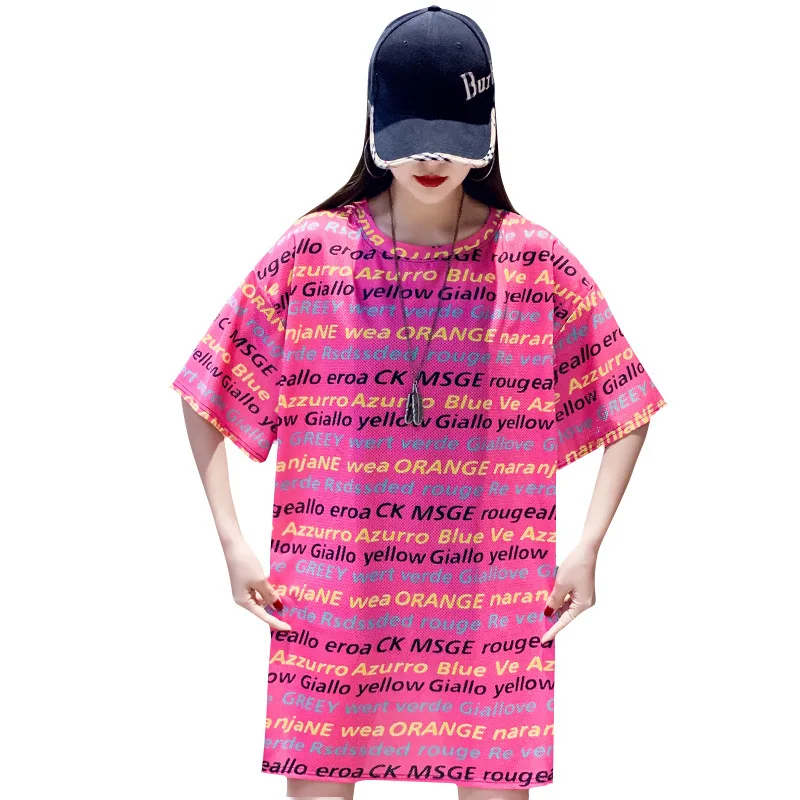 

Plus Size Sexy Rose Letters Print T-shirt Women 2020 Summer Mesh T Shirt Causal Loose Tee Top Quick-drying Shirts Streetwear