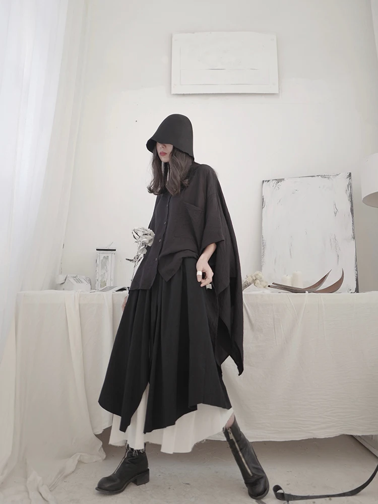 Dark Yamamoto Style half-length Skirt woman Chinese style personality Irregular Design Feeling Minority double-layer show thin s