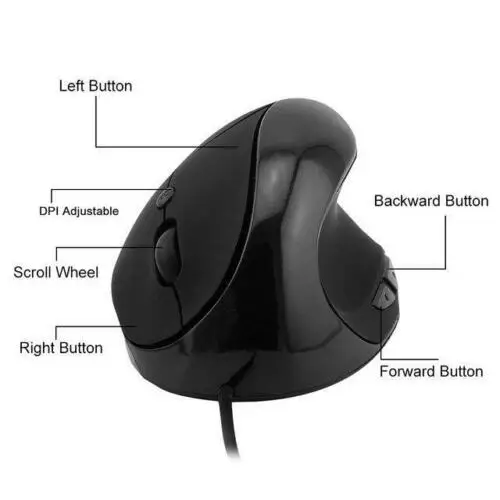 Bkscy Usb Проводная оптическая эргономичная мышь 6 кнопок с переключателем DPI