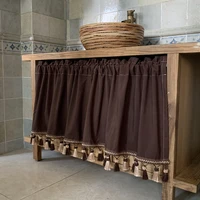 Japan Style Retro Bamboo Cotton Cloth Half Curtains Pendant Tassel Hem Tulle Short Curtain for Bar Kitchen Cabinet Door YB-42