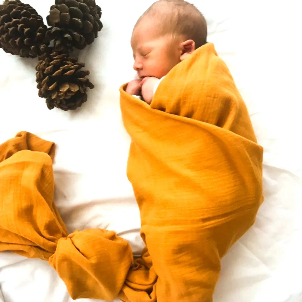 

120*120CM Newborn Crepe Cotton Solid Color Blanket Baby Bath Towel Infant Kids Swaddle Wrap Blanket Sleeping Warm Quilt
