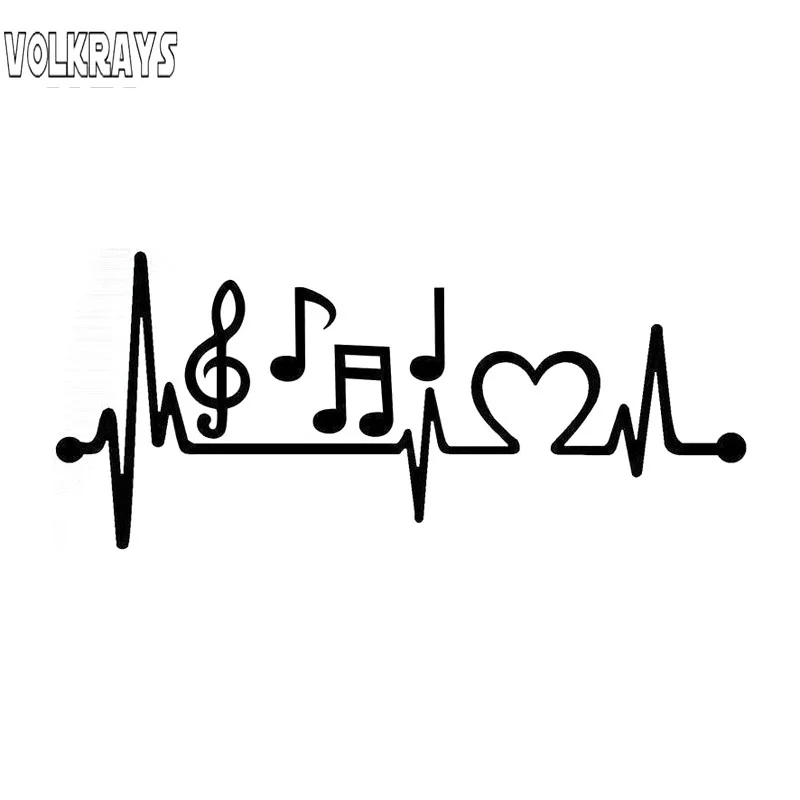 Виниловая наклейка для автомобиля Volkrays с музыкальными нотами и биениями сердца, отражающая царапины, черного/серебряного цвета, размером 7х20 см.