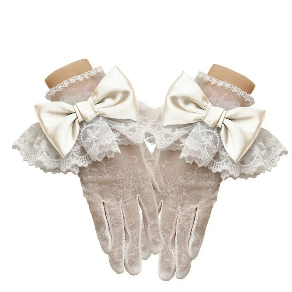 

Women Lace Wrist Gloves with bowknot Bridal Party Gloves Lolita Girls Gloves