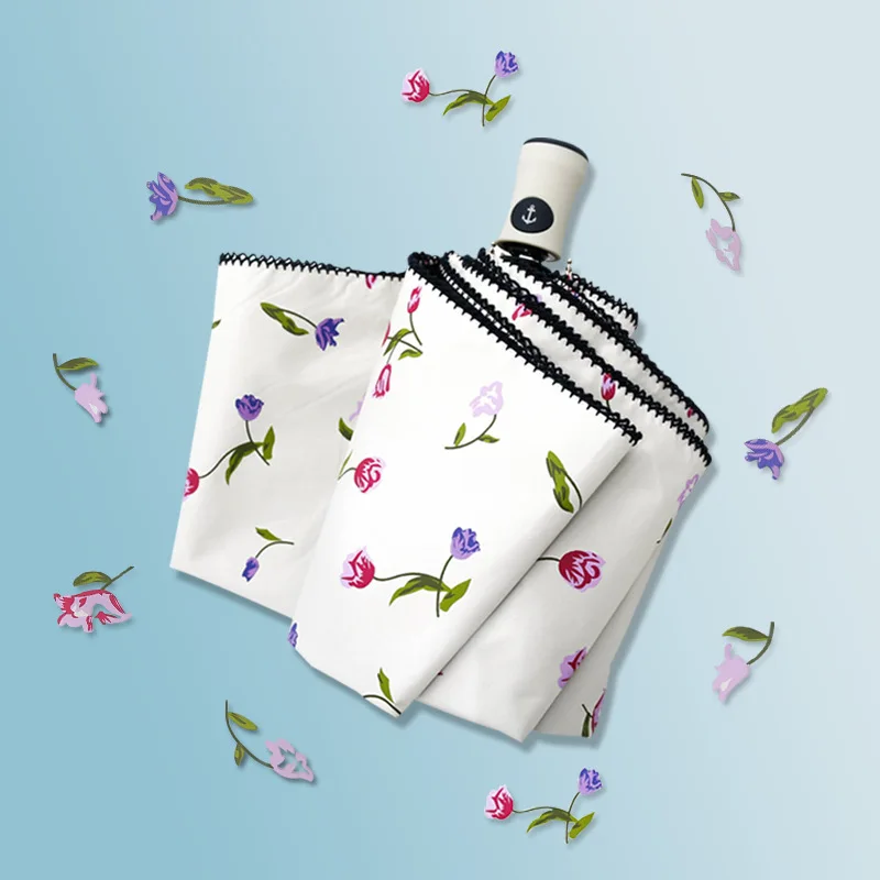 Винтажный Шебби-цветочный женский зонт от дождя 3 складной прочный аксессуар