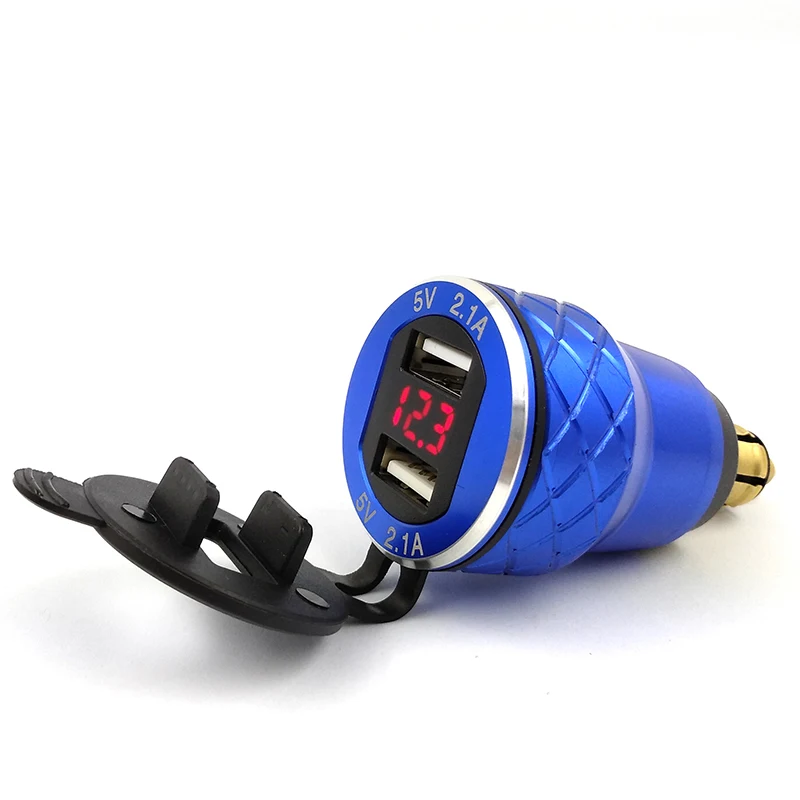 

Aluminum Alloy Metal Blue Shell Motorcycle Dual USB Charger 4.2A Voltmeter for BMW Motorcycle Hella Din Socket Red Blue Green