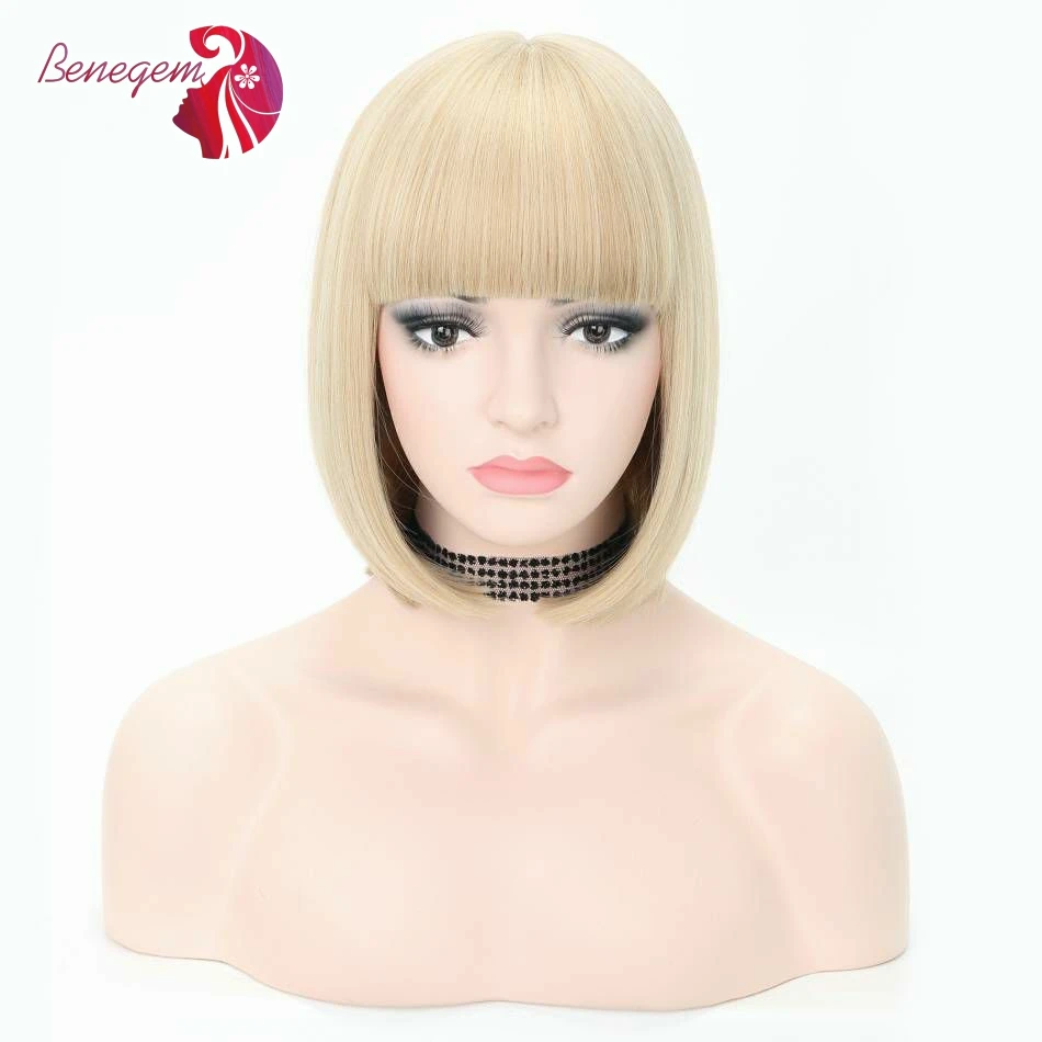 

Benegem Synthetic Wig Short Bob Wigs with Bangs for Black And White Women Cosplay Daily Birthday Use High Temperature Fiber