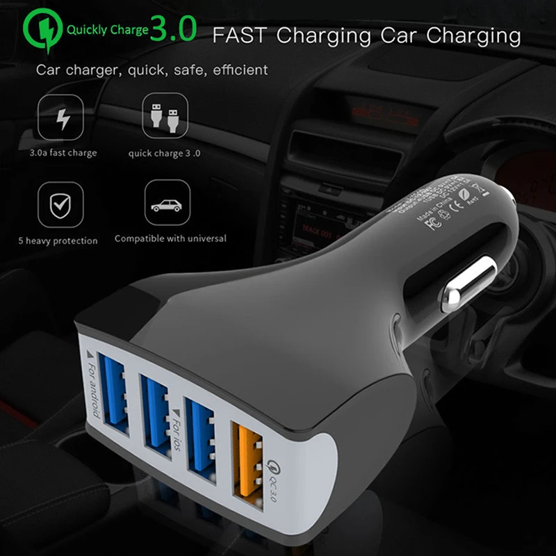 35 вт 4 порта USB автомобильное зарядное устройство QC 3 0 быстрая зарядка для iPhone 11 Pro