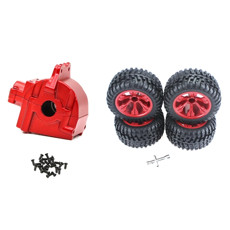 

1set Metal Wave Box Gear Box Shell Cover & 1set for Wltoys 12428 124019 124018 144001 Wheel Rim Large Tire Widened Tyre