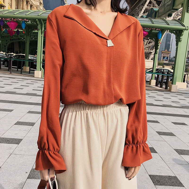 Большая распродажа женские модные рубашки на одной пуговице отложной воротник