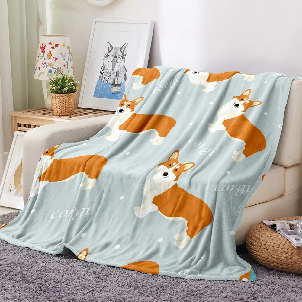 

Corgi Dogs Flannel Blanket 3D Print Cartoon Animals Fleece Blanket Lovely Pet Throw Blanket For Bedroom Blanket Home Decor