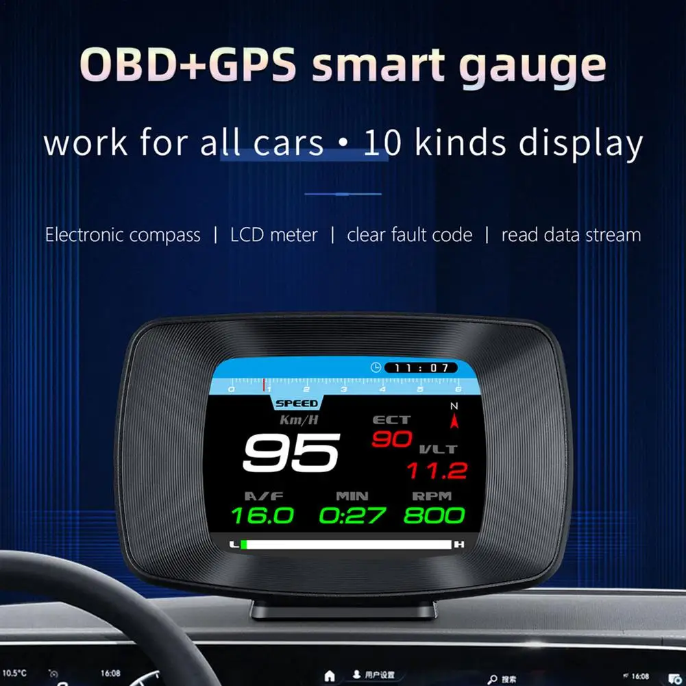 

Car HUD Head-up Display Auto Speedometer Instrument 3-inch Display OBD+GPS Panel Engine Fault Code Alarm For Driving Tool