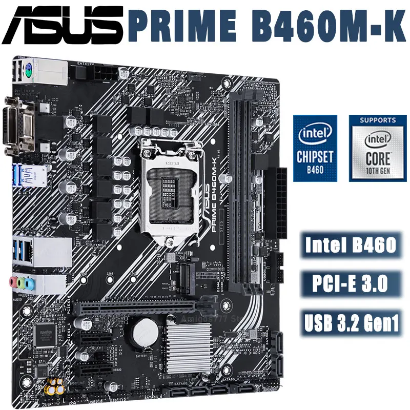 Online Maindboard ASUS PRIME B460M-K LGA 1200 10th Gen Ddr4 64gb M.2 Chia USB 3,2 OC VGA Intel B460 Micro ATX Desktop Mainboard Verwendet