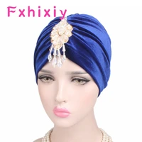 new fashion women gorgeous brooch pendant velvet turban long head wraps women luxury beanie hijab caps head scarf turbante