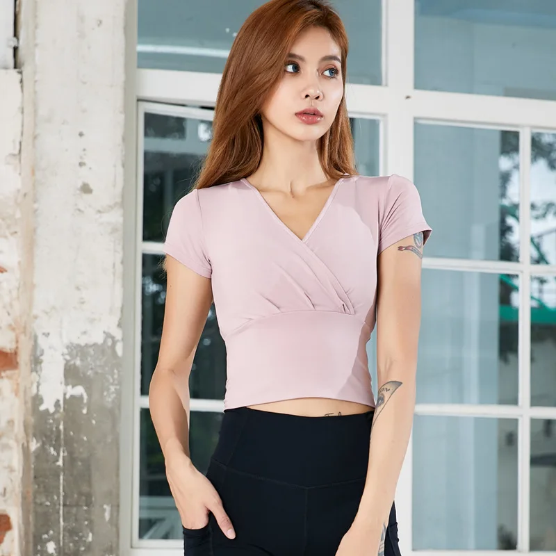 Женский спортивный топ облегающий кроп-топ с коротким рукавом для фитнеса