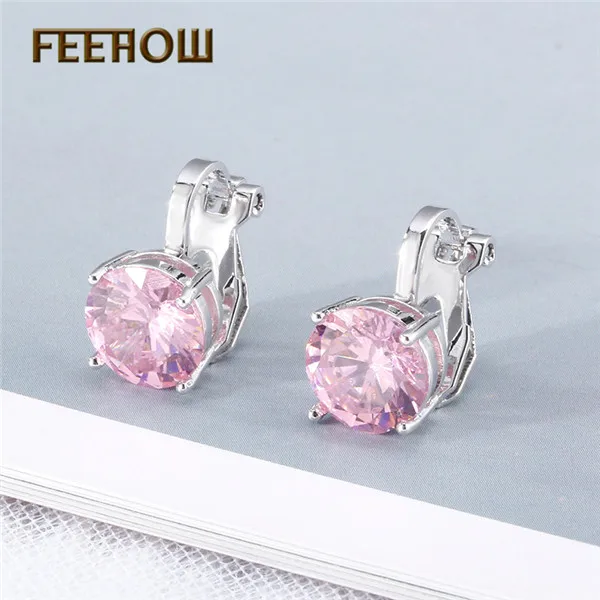 Женские круглые серьги клипсы с фианитом FEEHOW ювелирные украшения для вечеринки