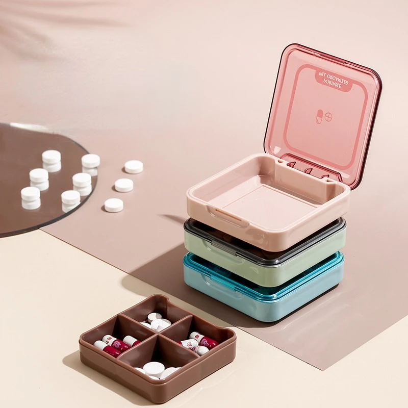

Mini Portable Packing Box with 4 Compartments Per Week Travel Packing Compartment Medicine Storage Box Organizer Pill Case
