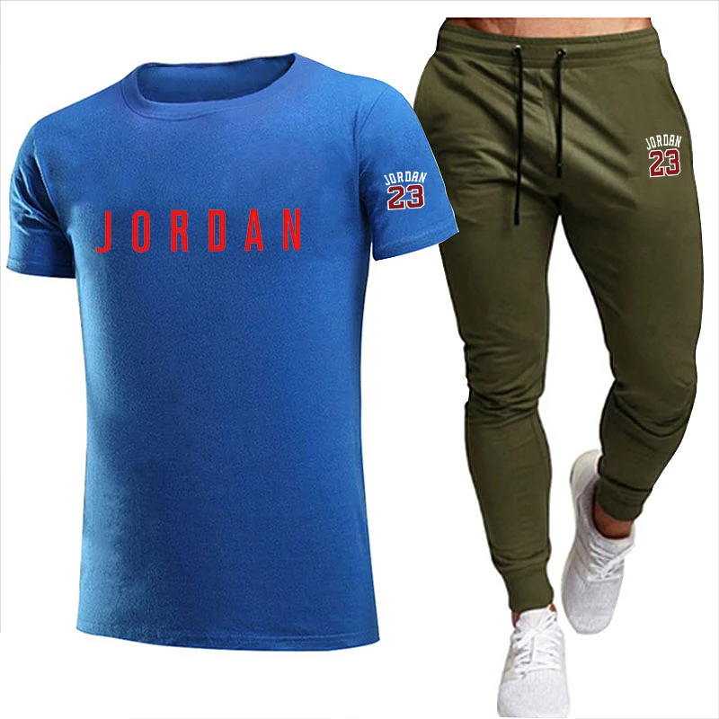 

New jogger jogging fitness clothing men running sets t shirt + pants set two piece men's clothing sports clothing male suit