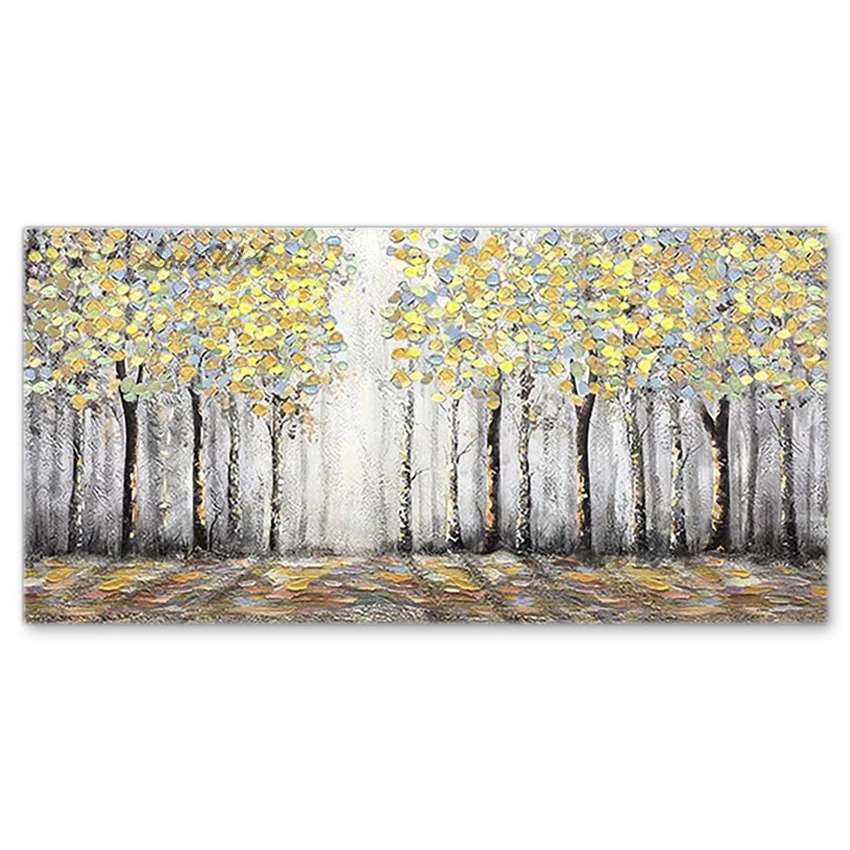 

Home Decor Show Piece Unframed Hand-painted Heavy Texture Birch Trees Oil Painting Picture Abstract Forest Canvas Wall Decor Art