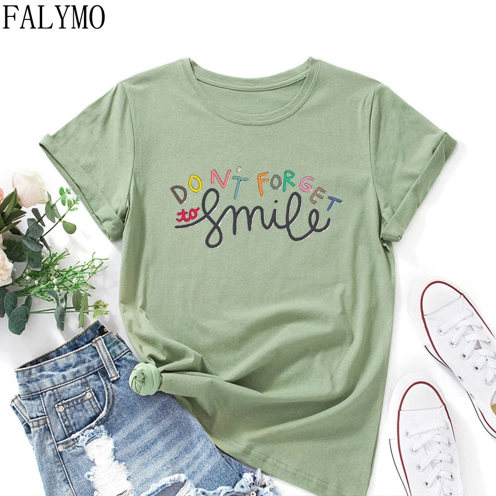 

Smile Letters Saying Shirts Women Short Sleeve Cotton Summer Tops Graphic T-shirts Female Top Tee Shirt Clothes Birthday Gift