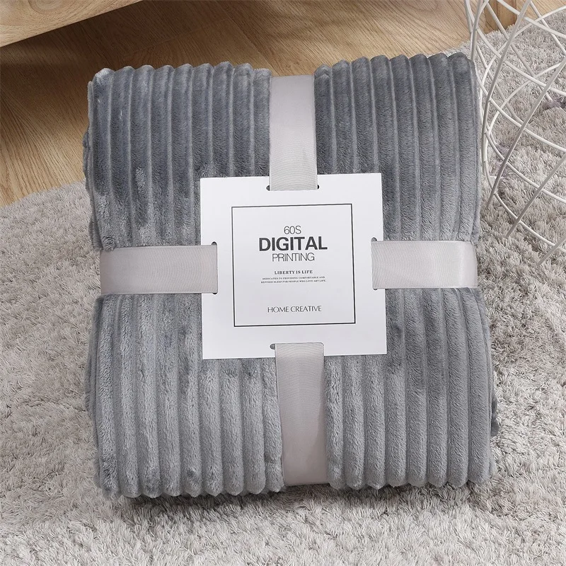 Светло-серый Striped Flannel Fleece Throw Blanket Soft Travel Blanket Solid Color Bedspread Plush Cover for Bed Sofa Warm Gift Dropship - Цвет: Светло-серый