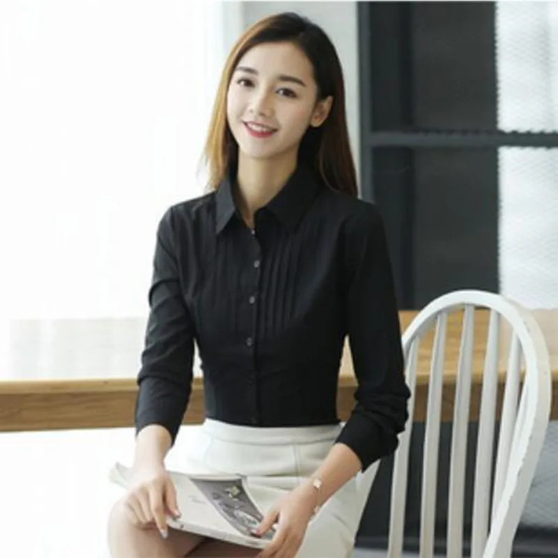 

Spring Summer Women Black Shirts Blouses Polo-Neck Long Sleeve Shirts Casual Shirts Tops Women Autumn Blouse S923