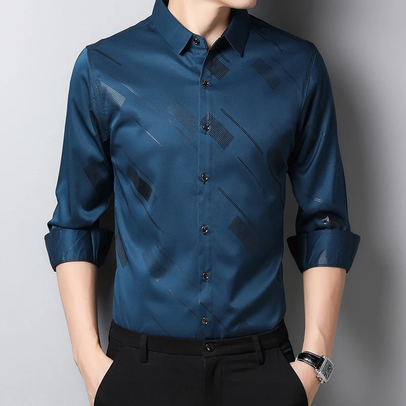 Мужские рубашки с длинным рукавом 2021 Новая повседневная приталенная рубашка