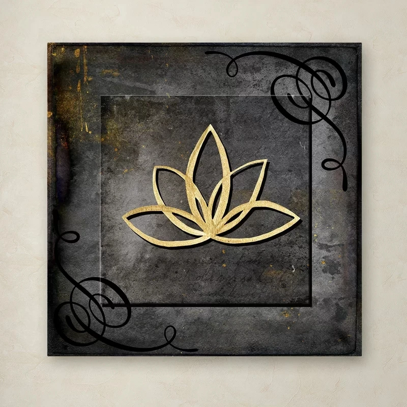 

Wall Art HD Gold Lotus Canvas Painting HD Printed Modular Flowers Pictures Home Decoration For Living Room Black Poster Frame