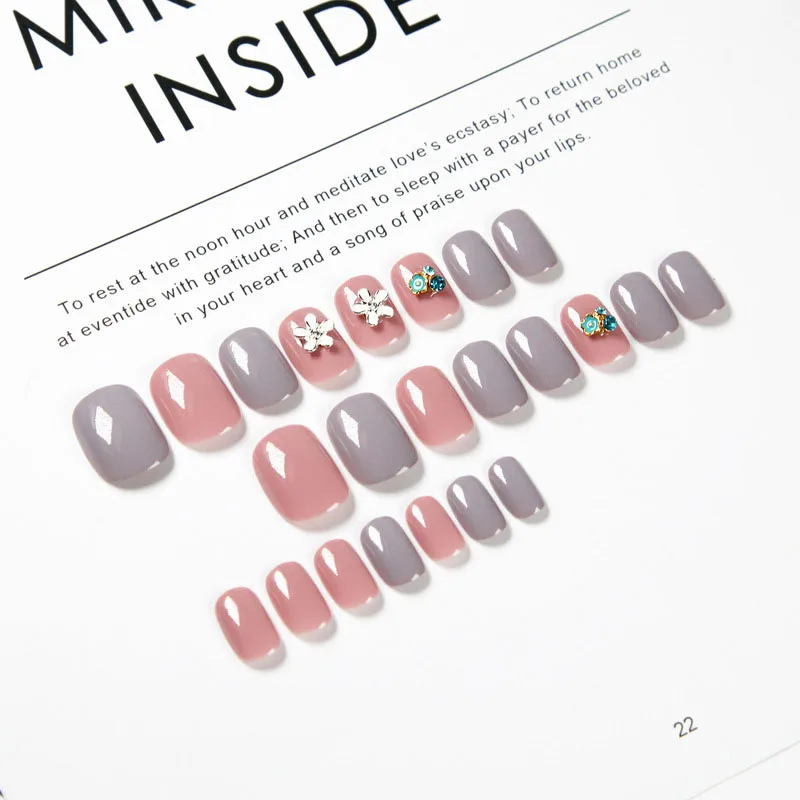 Искусственные ногти с клеем 3D цветочные искусственные Модные накладные сделай