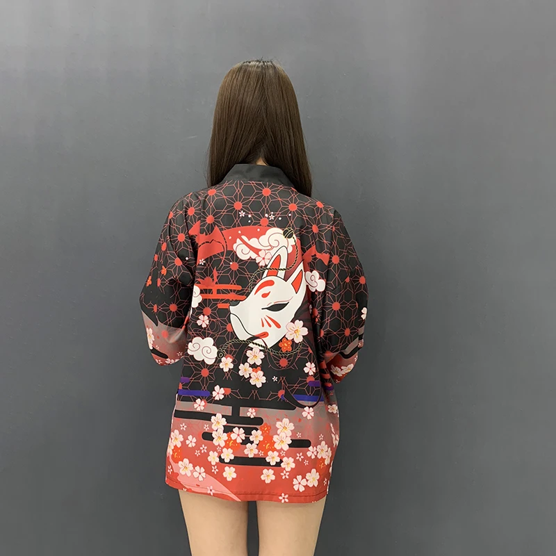 

2020 New Summer Loose Open Stitch Sunscreen Harujuku Women Shirts O Neck Three Quarter Floral Print Kimono